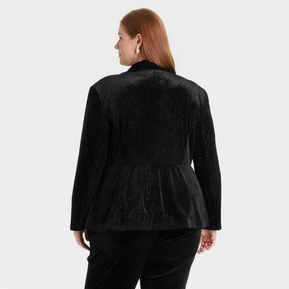 Ava & Viv - Women's Velvet Blazer - Ava & Viv Metallic Black P Black - Picture 2 of 3